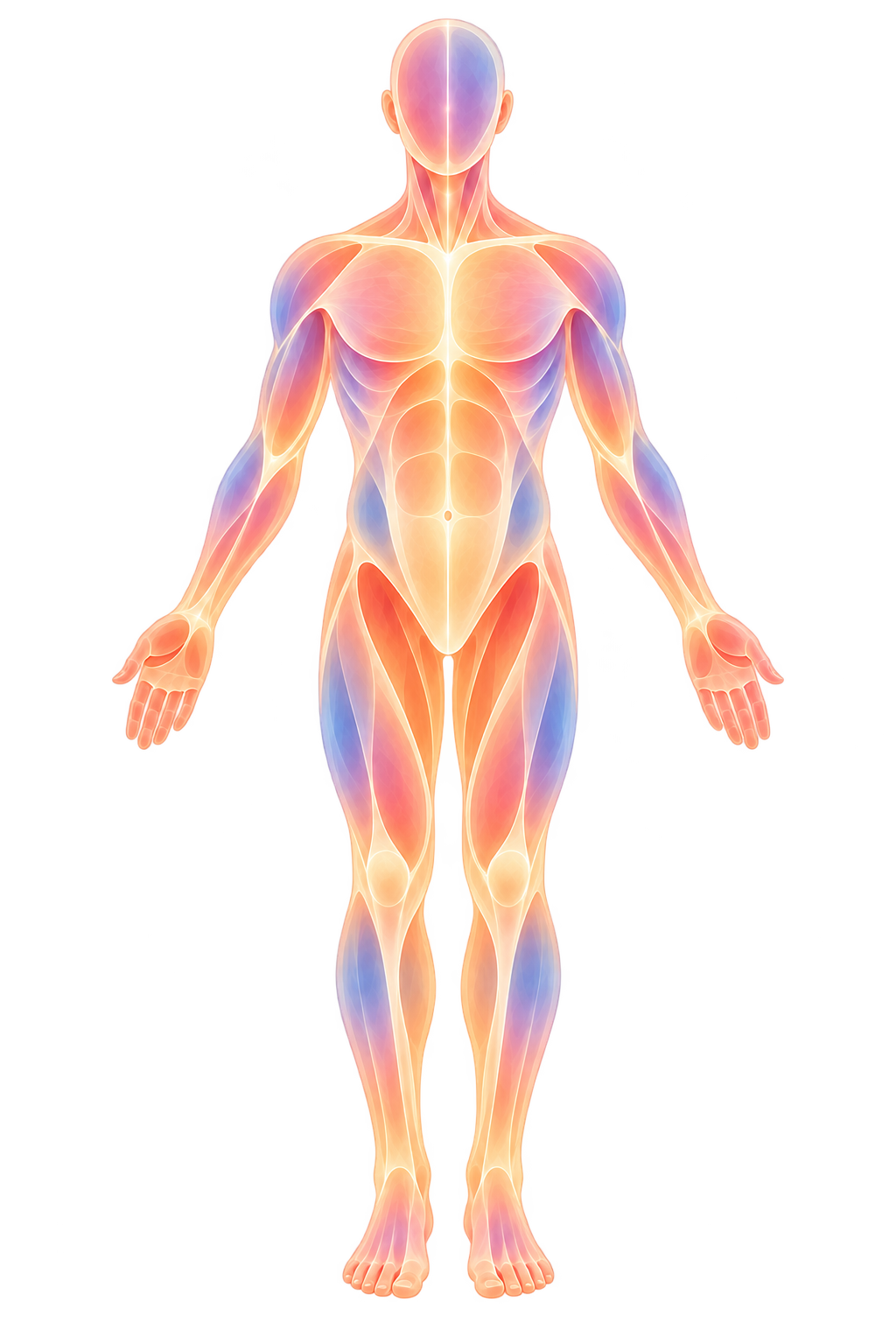 Front-facing translucent anatomical figure
